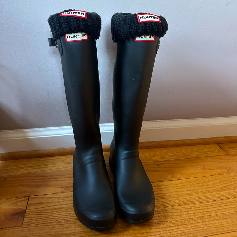 Hunter Original Tall Rain Boot with Welly socks Black Size 39 (Womens 8)